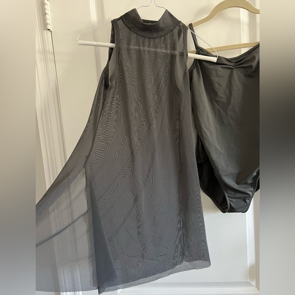 Balera Two Piece Sheer Dance Costume in Green/Grey Size LC - Picture 4 of 13